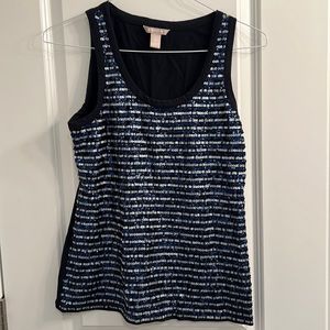 Banana Republic Navy & Silver Striped Sequin Tank M
